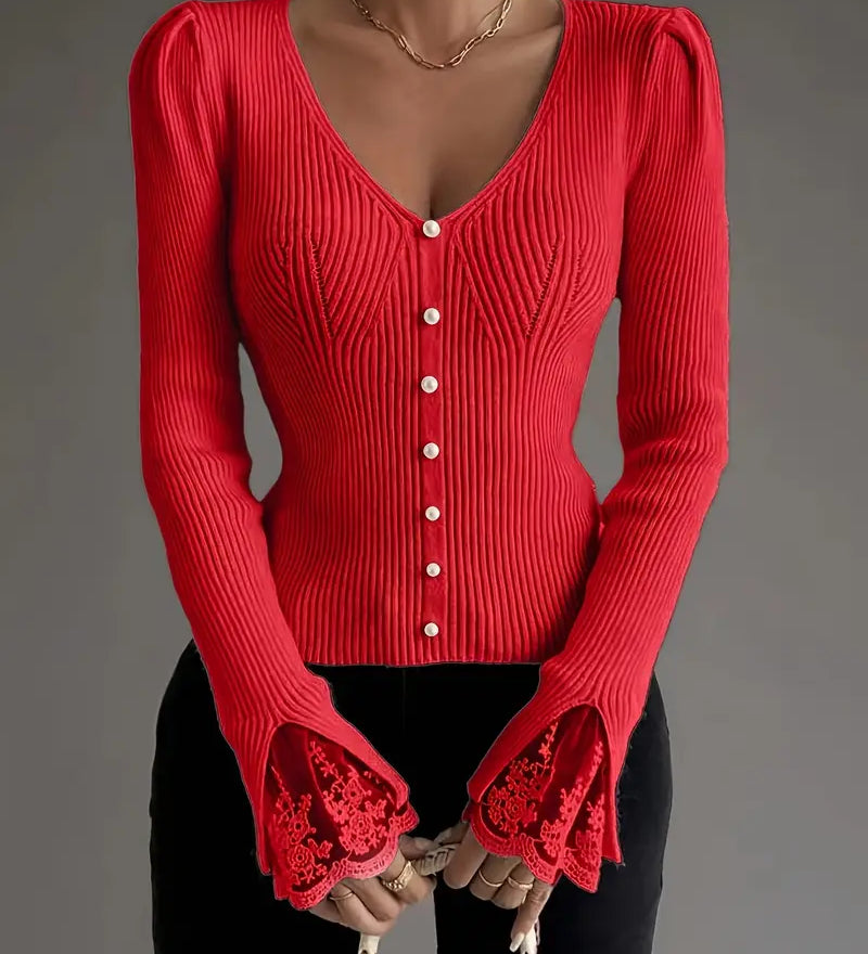 Elena - Elegantný sveter s čipkovými detailmi