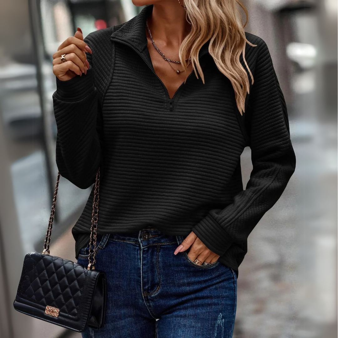 Suzanne - Pulóver s Detailmi a Polovičným Zipsom