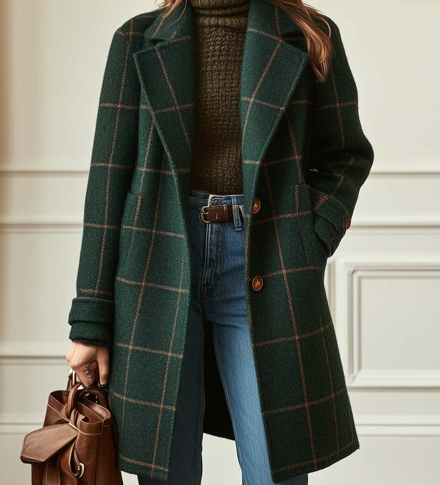 Florencia™ | Retro Úpravený Károvaný Tweed Kabát